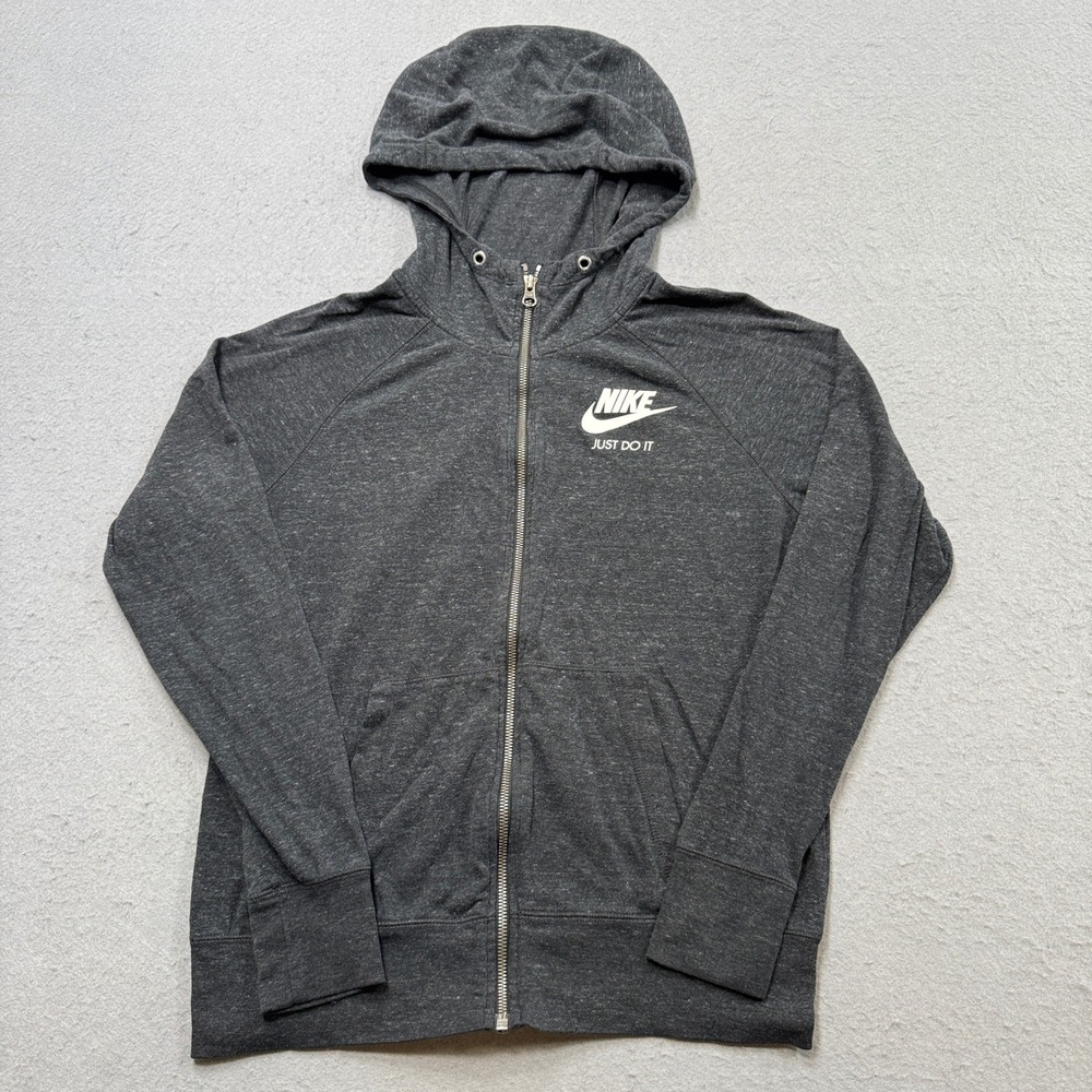 Nike Hoodie Men's Medium Heather Gray Just Do It Full Zip Lightweight Sweatshirt